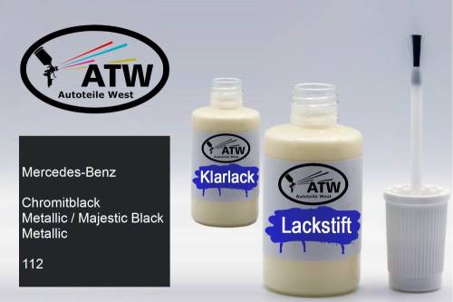 Mercedes-Benz, Chromitblack Metallic / Majestic Black Metallic, 112: 20ml Lackstift + 20ml Klarlack - Set, von ATW Autoteile West.